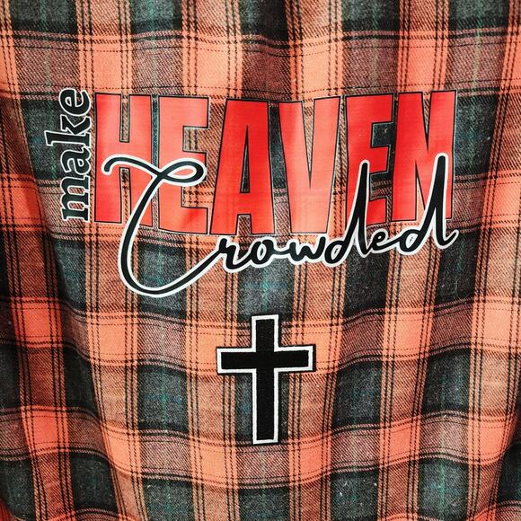 Make Heaven Crowded Custom Upcycled Plaid Sherpa Lined Shirt, Women's M - Picture 2 of 5